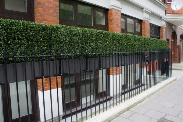 Artificial boxwood hedge railing